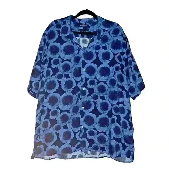 Banana Republic Size XL Relaxed Fit 100% Cotton Blue Floral Shirt Boho Party - Picture 2 of 10